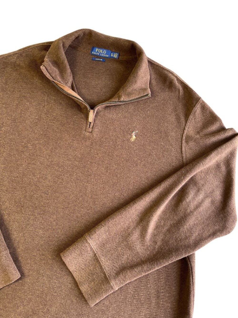 Polo Ralph Lauren XL Mens Brown Estate Rib Quarter -Zip Pullover Sweater